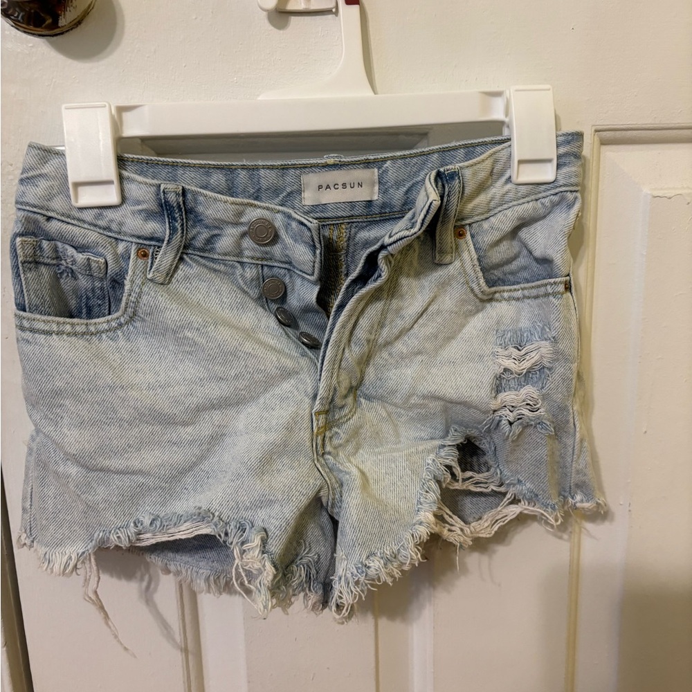 PacSun Faded Blue Frayed Jean Shorts